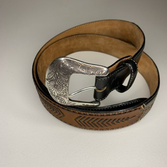 Justin Boots Black and Brown Leather Belt